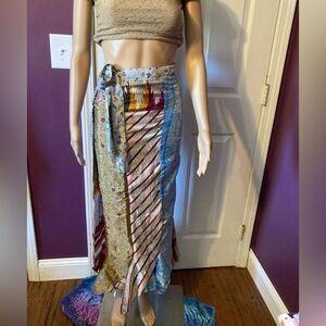 Beautiful Silk Multi-Colored Sari Wrap Skirt- OS